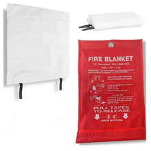Charger l'image dans la galerie, Couverture anti-feu dépliée à côté de sa pochette de rangement, fond blanc